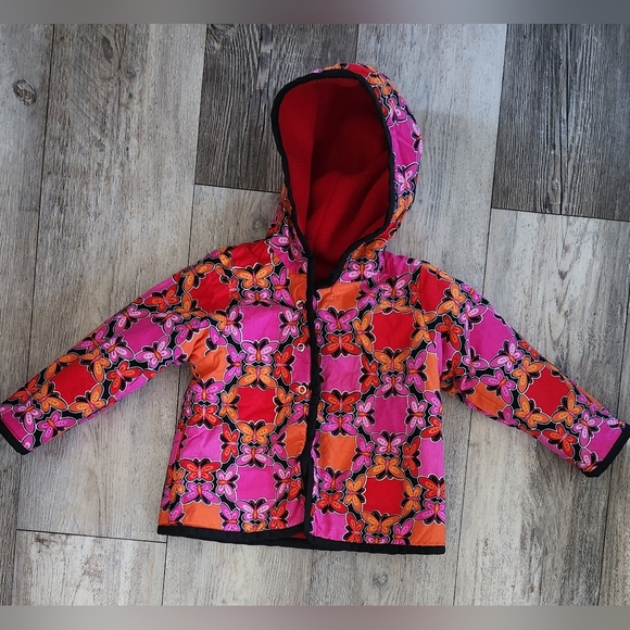 Louise Beland Toddler Girls Couture Mini Red/Pink Fleece Hooded Jacket - Picture 7 of 10